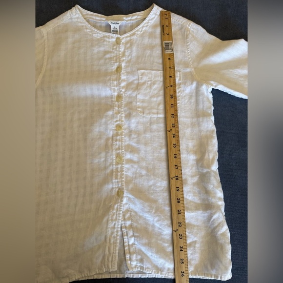 Talbots Womens White Irish Linen Button Up Blouse SZ 8 Long Sleeve Checkered - Picture 8 of 8